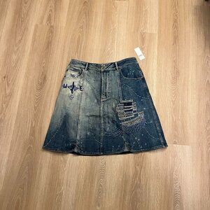 Pilcro/Anthropologie Embroidered Denim Nautical Skirt Size 10
